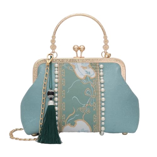 YeBon Retro Shoulder Chain Messenger Clutch Chinese Style Crane Embroidered Jacquard Women's Evening Bags (Mint Green) von YeBon