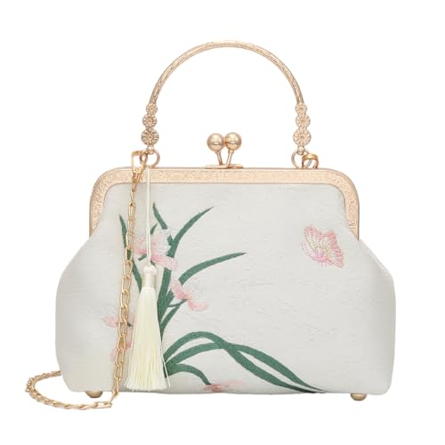 YeBon Retro Shoulder Chain Messenger Clutch Chinese Style Pink Orchid Embroidered Jacquard Women's Evening Bags von YeBon