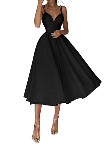 Damen Abendkleid Lang Cocktailkleid Hochzeitsgast Kleider für Frauen Tiefer V-Ausschnitt Damen Formelle Kleider Ballkleid für Teenager Lady Club Urlaub Party Geburtstag, Schwarz , L von YeGang