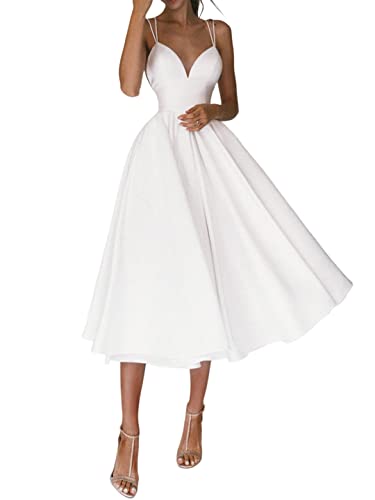 Damen Abendkleid Lang Cocktailkleid Hochzeitsgast Kleider für Frauen Tiefer V-Ausschnitt Damen Formelle Kleider Ballkleid für Teenager Lady Club Urlaub Party Geburtstag, weiß, L von YeGang