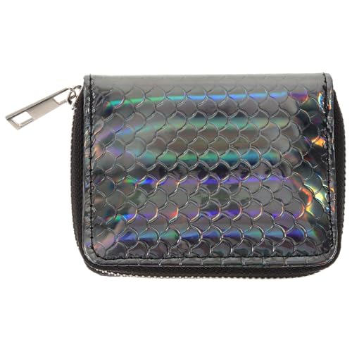 Holografische Damen-Geldbörse mit Reißverschluss – glänzende Münzgeldbörse mit Geldklammer, Mini-Abendtasche, glitzernder Regenbogen-Kreditkartenhalter, Schwarz von YeGang