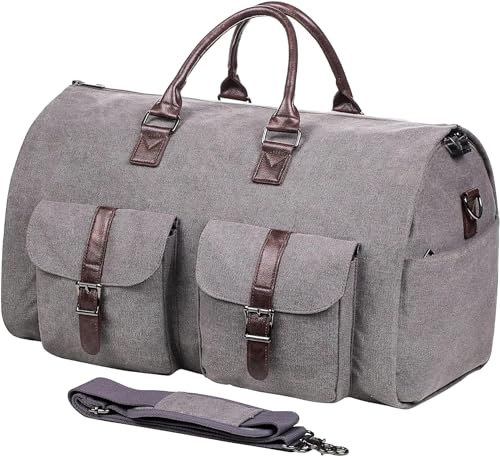 Umwandelbare Kleidertasche für Reisen – Faltbare Handgepäck-Tragetaschen, nass und trocken, trennbar, Handkleidung, große Wochenendtaschen für Damen und Herren, Canvas-Grau von YeGang