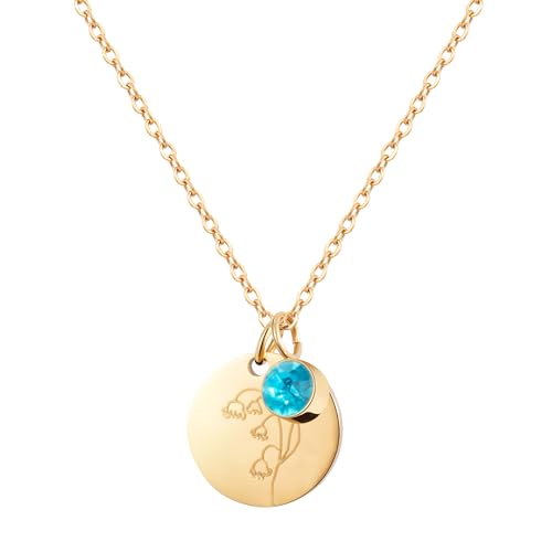 YeGieonr Kette mit Geburtsstein, Edelstahl Halskette Damen Gold, Wasserfest Geburtsblume Goldene Kette Frauen, Personalisierte Modeschmuck Geschenke für Mutter Tochter von YeGieonr