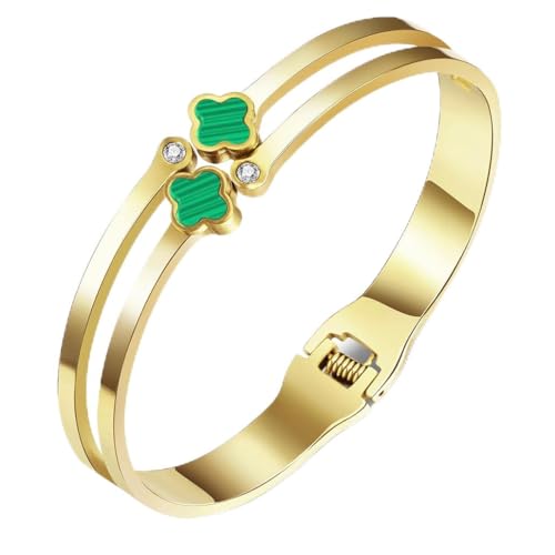 YeGieonr Armreif Gold Kleeblatt Armband, Vierblättriges Kleeblatt Armband Gold, Edelstahl Armbänder Damen, Geburtstagsgeschenk für Frauen YeGieonr Armreif Gold Kleeblatt Armband, Vierblättriges Kleeblatt Armband Gold, Edelstahl Armbänder Damen, Geburtstagsgeschenk für Frauen von YeGieonr