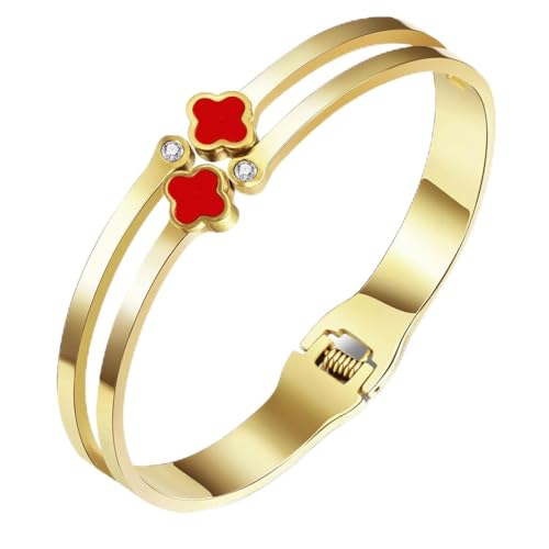 YeGieonr Armreif Gold Kleeblatt Armband, Vierblättriges Kleeblatt Armband Gold, Edelstahl Armbänder Damen, Geburtstagsgeschenk für Frauen YeGieonr Armreif Gold Kleeblatt Armband, Vierblättriges Kleeblatt Armband Gold, Edelstahl Armbänder Damen, Geburtstagsgeschenk für Frauen von YeGieonr