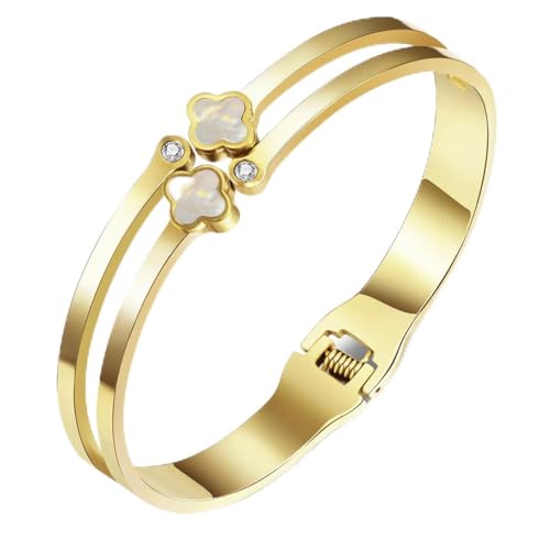 YeGieonr Armreif Gold Kleeblatt Armband, Vierblättriges Kleeblatt Armband Gold, Edelstahl Armbänder Damen, Geburtstagsgeschenk für Frauen YeGieonr Armreif Gold Kleeblatt Armband, Vierblättriges Kleeblatt Armband Gold, Edelstahl Armbänder Damen, Geburtstagsgeschenk für Frauen von YeGieonr