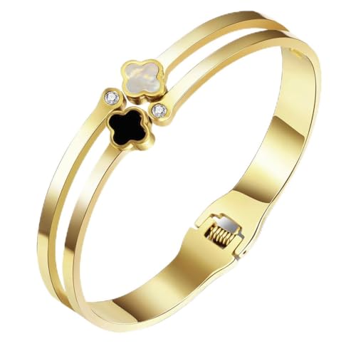 YeGieonr Armreif Gold Kleeblatt Armband, Vierblättriges Kleeblatt Armband Gold, Edelstahl Armbänder Damen, Geburtstagsgeschenk für Frauen YeGieonr Armreif Gold Kleeblatt Armband, Vierblättriges Kleeblatt Armband Gold, Edelstahl Armbänder Damen, Geburtstagsgeschenk für Frauen von YeGieonr