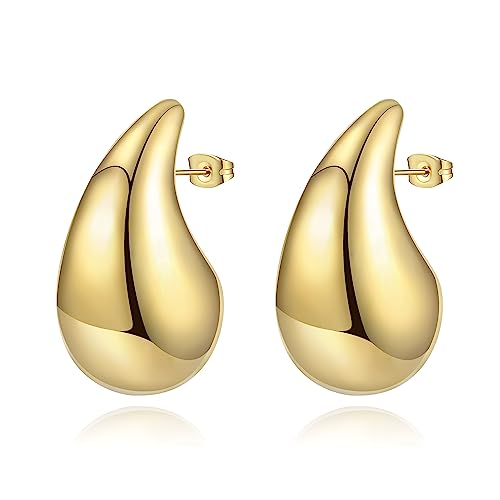 YeGieonr Chunky Gold Ohrringe Dupes für Damen, Leichte Edelstahl Waterdrop Hohle Offene Creolen mit 18K Echtem Vergoldete, Hypoallergene Modeschmuckgeschenke für Frauen und Mädchen von YeGieonr