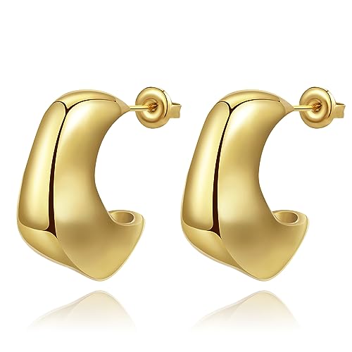 YeGieonr Chunky Gold Ohrringe für Damen, Leichte Edelstahl Hohle Offene Creolen mit 18K Echtem Vergoldete, Hypoallergen Modeschmuckgeschenke für Frauen und Mädchen (20MM Unregelmäßige) von YeGieonr