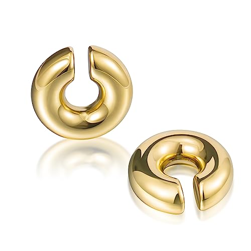 YeGieonr Chunky Gold Ohrringe für Damen, Leichte Edelstahl Hohle Offene Creolen mit 18K Echtem Vergoldete, Hypoallergen Modeschmuckgeschenke für Frauen und Mädchen von YeGieonr