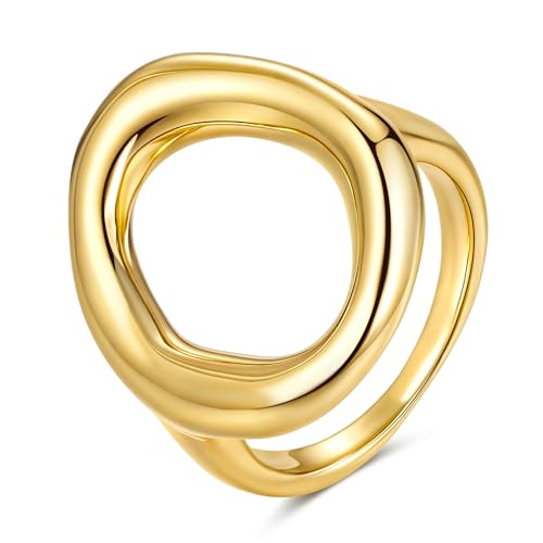YeGieonr Edelstahl Ring Damen,Gold Ringe Frauen Wasserfest Schmuck, Non-Tarnish Vergoldete Ring Modeschmuck Geschenk für Frauen und Mädchen (Die Form, 60(18.9)) von YeGieonr