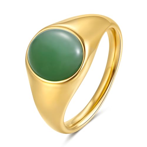 YeGieonr Edelstahl Ring Damen,Gold Ringe Frauen Wasserfest Schmuck, Non-Tarnish Vergoldete Ring Modeschmuck Geschenk für Frauen und Mädchen (Grüner Aventurin, 52(16.5)) von YeGieonr