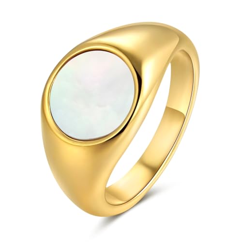 YeGieonr Edelstahl Ring Damen,Gold Ringe Frauen Wasserfest Schmuck, Non-Tarnish Vergoldete Ring Modeschmuck Geschenk für Frauen und Mädchen (Runde Schale, 58(18.1)) von YeGieonr