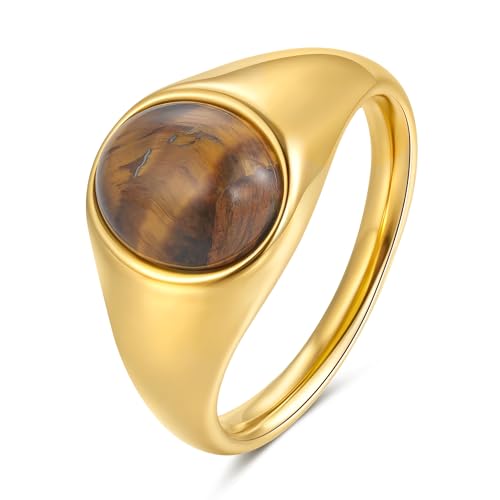 YeGieonr Edelstahl Ring Damen,Gold Ringe Frauen Wasserfest Schmuck, Non-Tarnish Vergoldete Ring Modeschmuck Geschenk für Frauen und Mädchen (Tigerauge, 58(18.1)) von YeGieonr