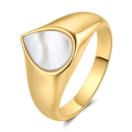 YeGieonr Edelstahl Ring Damen,Gold Ringe Frauen Wasserfest Schmuck, Non-Tarnish Vergoldete Ring Modeschmuck Geschenk für Frauen und Mädchen (Wassertropfen-Schale, 55(17.3)) von YeGieonr