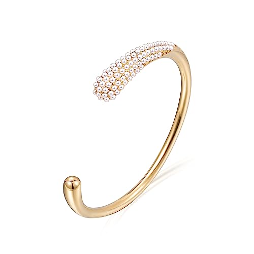 YeGieonr Gold Armreif Armband für Damen, Edelstahl Verstellbar Offen Maschette Armband mit Zirkonia und Perle,18K Vergoldete Personalisiert Schmuckgeschenk für Frauen und Mädchen von YeGieonr