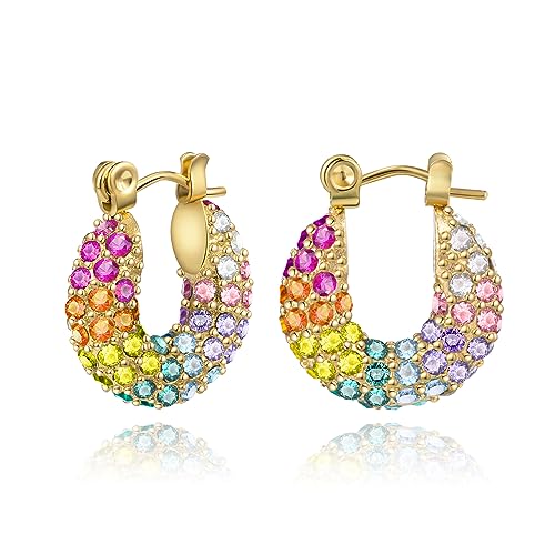 YeGieonr Gold Creolen Ohrringe für Damen, Edelstahl Perlen Kleine Huggie Ohrringe mit Glänzendem Zirkonia, Hypoallergen Modeschmuck Geschenk für Frauen und Mädchen von YeGieonr