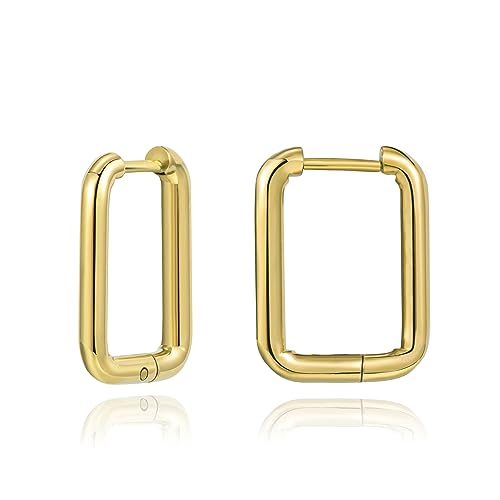 YeGieonr Gold Creolen Ohrringe für Damen, Leichte Edelstahl Verdrehte Rechteckige Ohrringe mit 18K Echtem Vergoldete, Hypoallergen Modeschmuckgeschenke für Frauen und Mädchen (Quadratischer Creolen) von YeGieonr