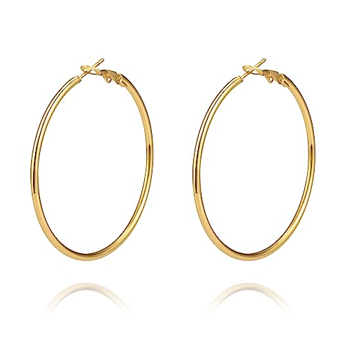 YeGieonr Gold Ohrringe für Damen, Leichte Edelstahl Groß Creolen mit 18K Echtem Vergoldete, Hypoallergen Modeschmuckgeschenke für Frauen und Mädchen von YeGieonr