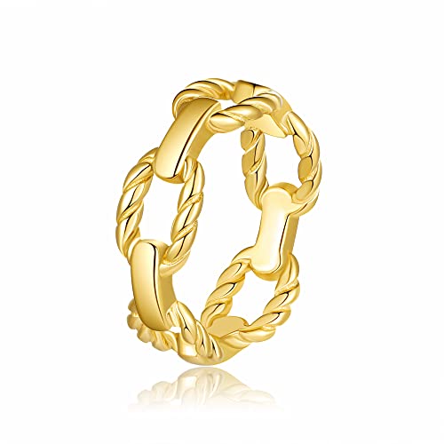 YeGieonr Edelstahl Ring Damen,Gold Ringe Frauen Wasserfest Schmuck, Non-Tarnish Vergoldete Ring Modeschmuck Geschenk für Frauen und Mädchen (Verdrehte Kette, 52(16.5)) von YeGieonr