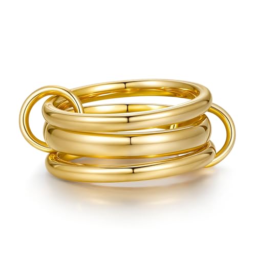 YeGieonr Gold Ring für Damen, 18K Vergoldung Edelstahl Siegelring, Modeschmuck Geschenk für Frauen und Mädchen (Stapelringe 3er-Set, 49(15.7)) von YeGieonr