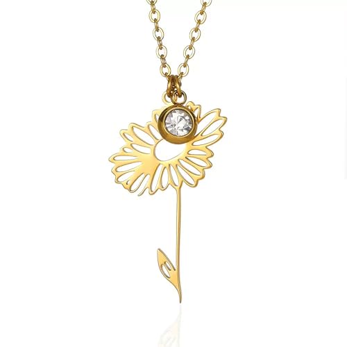 YeGieonr Kette mit Geburtsblume, Edelstahl Halskette Damen Gold, Wasserfest blume Goldene Kette Frauen,Modeschmuck Kette Geschenke von YeGieonr