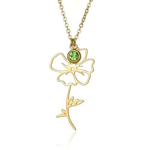 YeGieonr Kette mit Geburtsblume, Edelstahl Halskette Damen Gold, Wasserfest blume Goldene Kette Frauen,Modeschmuck Kette Geschenke von YeGieonr