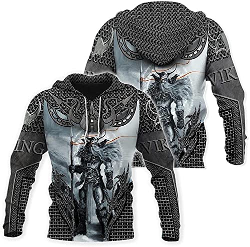 Odin Viking God Tattoo Herren Sweatshirt, Herbst Casual Langarm Hoodie Cosplay Pullover Nordic Jacke (Color : Hoodie, Size : 3XL) von YeSbTx