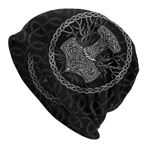 YeSbTx Print Hat Beanie Strickmütze Wikinger Herren Damen Wikinger Stil Strickmütze Winter Warme Mütze Beanie Mütze Nordisches Geschenk, Radfahren Skimütze Doppelter Stoff Amulettmütze von YeSbTx