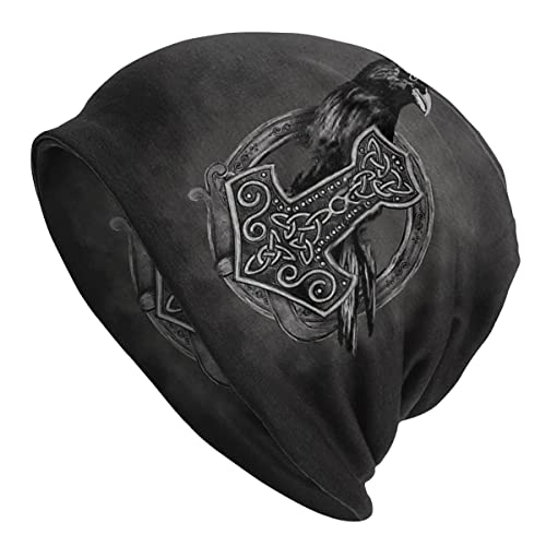 YeSbTx Print Hat Beanie Strickmütze Wikinger Herren Damen Wikinger Stil Strickmütze Winter Warme Mütze Beanie Mütze Nordisches Geschenk, Radfahren Skimütze Doppelter Stoff Amulettmütze von YeSbTx