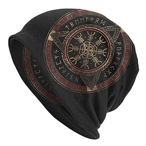 YeSbTx Print Hat Beanie Strickmütze Wikinger Herren Damen Wikinger Stil Strickmütze Winter Warme Mütze Beanie Mütze Nordisches Geschenk, Radfahren Skimütze Doppelter Stoff Amulettmütze von YeSbTx