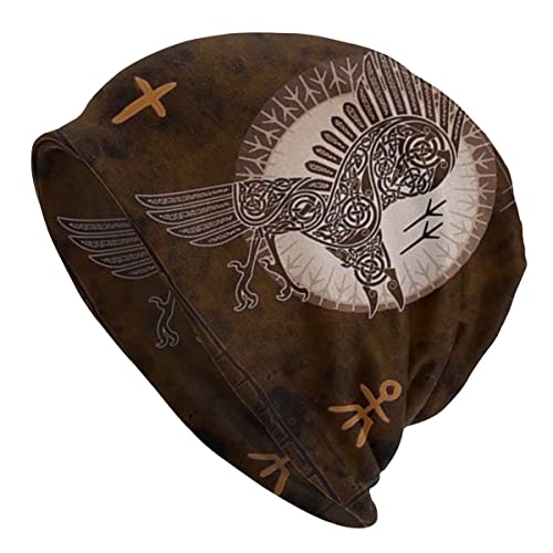 YeSbTx Print Hat Beanie Strickmütze Wikinger Herren Damen Wikinger Stil Strickmütze Winter Warme Mütze Beanie Mütze Nordisches Geschenk, Radfahren Skimütze Doppelter Stoff Amulettmütze von YeSbTx