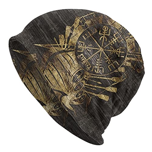 YeSbTx Print Hat Beanie Strickmütze Wikinger Herren Damen Wikinger Stil Strickmütze Winter Warme Mütze Beanie Mütze Nordisches Geschenk, Radfahren Skimütze Doppelter Stoff Amulettmütze von YeSbTx