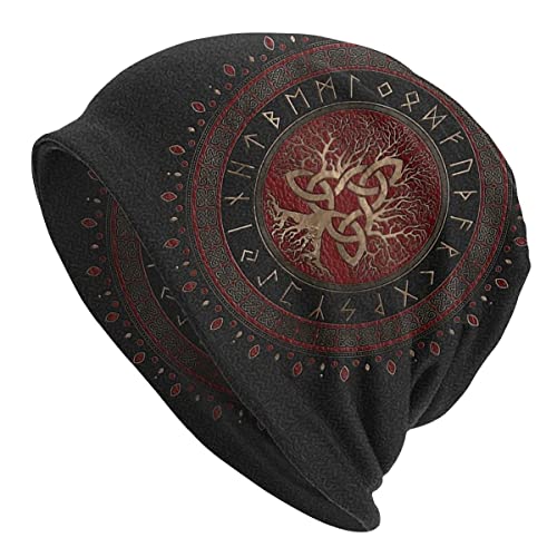 YeSbTx Print Hat Beanie Strickmütze Wikinger Herren Damen Wikinger Stil Strickmütze Winter Warme Mütze Beanie Mütze Nordisches Geschenk, Radfahren Skimütze Doppelter Stoff Amulettmütze von YeSbTx