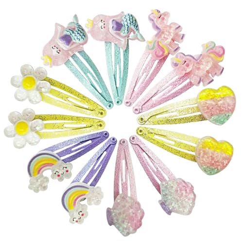 YeaHapiday haarspangen mädchen，6 Paare/12 Pack Haarspangen Mädchen Glitzer Meerjungfrau Regenbogen Einhorn Blumen Haarschmuck für Mädchen, Süße Haarklammer Klein für Geburtstagsfeier Geschenk von YeaHapiday