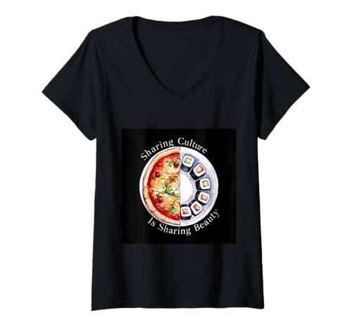 Damen Toleranz & Akzeptanz Spruch mit Pizza & Sushi T-Shirt mit V-Ausschnitt Damen Toleranz & Akzeptanz Spruch mit Pizza & Sushi T-Shirt mit V-Ausschnitt von !!!Yeah Akzeptanz Designz