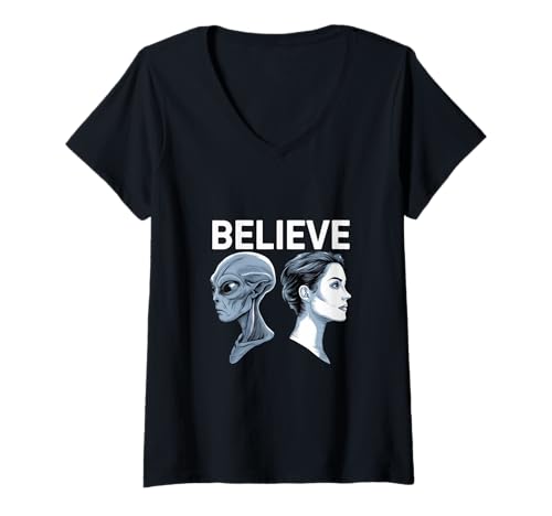 Damen Außererdischer mit Mensch für Alien Fans T-Shirt mit V-Ausschnitt Damen Außererdischer mit Mensch für Alien Fans T-Shirt mit V-Ausschnitt von !!!Yeah Alien Designz