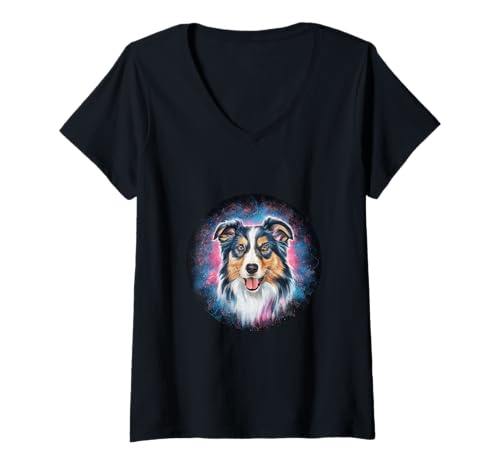 Damen Putziger Australischer Schäferhund T-Shirt mit V-Ausschnitt von !!!Yeah Australischer Schäferhund Designz