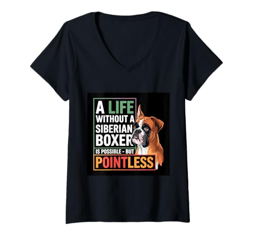 Damen Boxer Hund mit lustigen Spruch T-Shirt mit V-Ausschnitt von !!!Yeah Boxer Designz