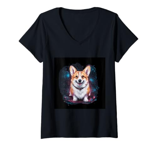Damen Süßer Corgi mit magischen Look T-Shirt mit V-Ausschnitt Damen Süßer Corgi mit magischen Look T-Shirt mit V-Ausschnitt von !!!Yeah Corgi Designz