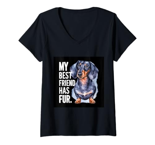 Damen Putziger Dackel mit Spruch My Best Friend Has fur T-Shirt mit V-Ausschnitt Damen Putziger Dackel mit Spruch My Best Friend Has fur T-Shirt mit V-Ausschnitt von !!!Yeah Dackel Designz