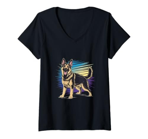 Damen Deutscher Schäferhund im Vintage Stil T-Shirt mit V-Ausschnitt Damen Deutscher Schäferhund im Vintage Stil T-Shirt mit V-Ausschnitt von !!!Yeah Deutscher Schäferhund Designz