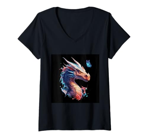 Damen Drachen in Wasserfarben T-Shirt mit V-Ausschnitt Damen Drachen in Wasserfarben T-Shirt mit V-Ausschnitt von !!!Yeah Drachen Designz