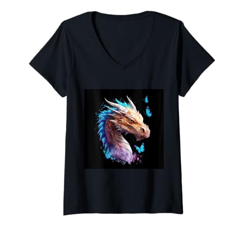 Damen Drachen in Wasserfarben T-Shirt mit V-Ausschnitt Damen Drachen in Wasserfarben T-Shirt mit V-Ausschnitt von !!!Yeah Drachen Designz