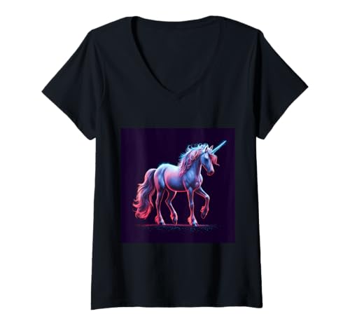 Damen Imposantes Fantasie Einhorn T-Shirt mit V-Ausschnitt von !!!Yeah Einhorn Designz