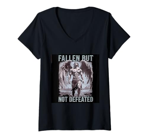 Damen Inspirirender Engel mit Spruch "Fallen but not defeated" T-Shirt mit V-Ausschnitt von !!!Yeah Engel Designz