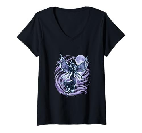 Damen Fantsievolle Fee im Mondlicht T-Shirt mit V-Ausschnitt Damen Fantsievolle Fee im Mondlicht T-Shirt mit V-Ausschnitt von !!!Yeah Fee Designz