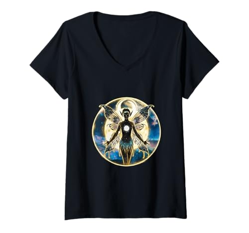 Damen Fantsievolle Fee im Mondlicht T-Shirt mit V-Ausschnitt Damen Fantsievolle Fee im Mondlicht T-Shirt mit V-Ausschnitt von !!!Yeah Fee Designz