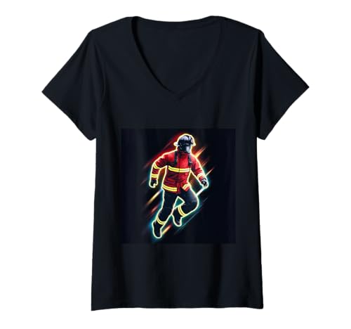 Damen Farbenfroher Feuerwehrmann T-Shirt mit V-Ausschnitt Damen Farbenfroher Feuerwehrmann T-Shirt mit V-Ausschnitt von !!!Yeah Feuerwehrmann Designz