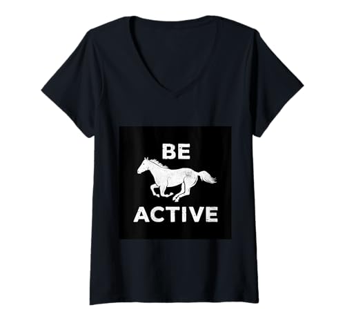 Damen Be Active Fitness für Pferdeliebhaber T-Shirt mit V-Ausschnitt von !!!Yeah Fitness Designz
